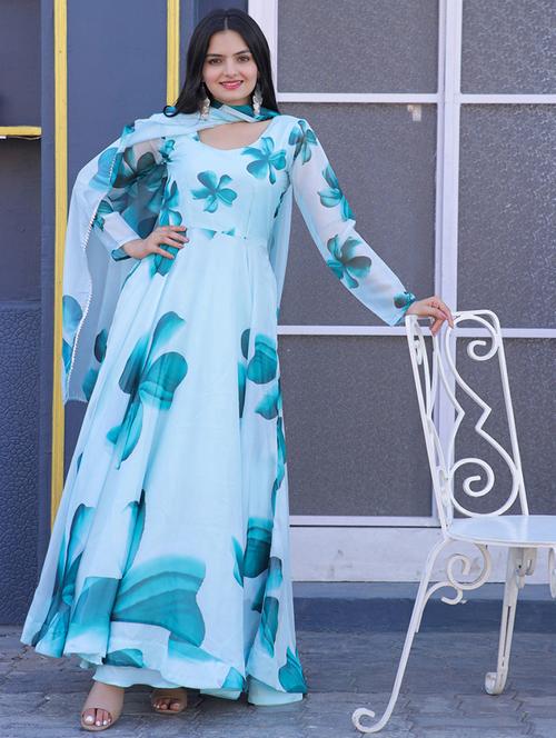 women floral print anarkali kurta and dupatta set - 21983247 - Very Small Image - 1