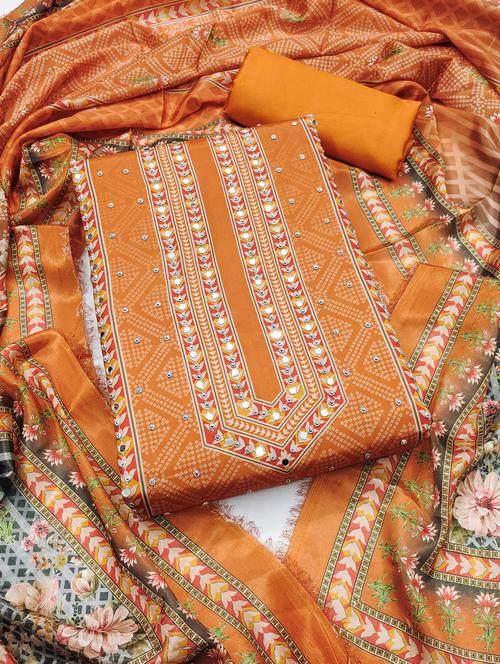 women printed embellished unstitched suit set - 21983367 - Very Small Image - 1