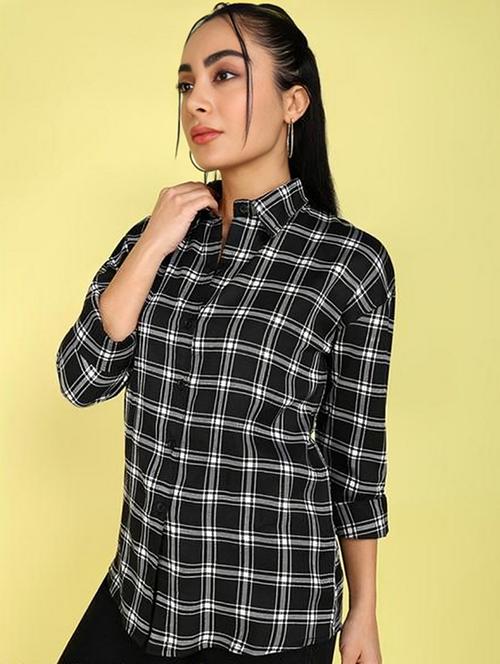 women black checkered collared regular fit shirt - 21983438 - Very Small Image - 1