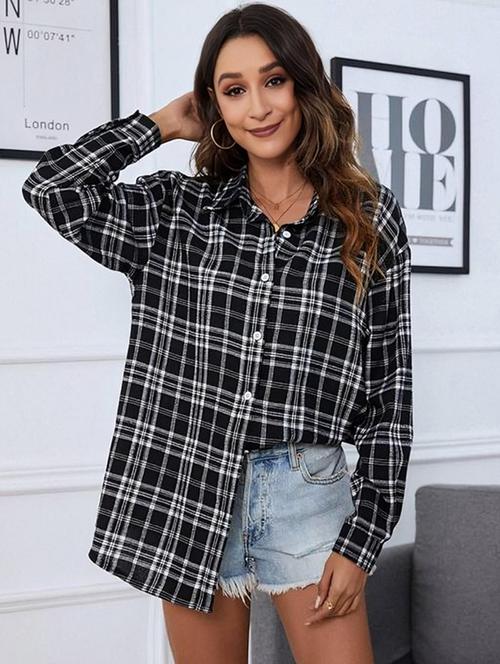 women black checkered collared regular fit shirt - 21983439 - Very Small Image - 1