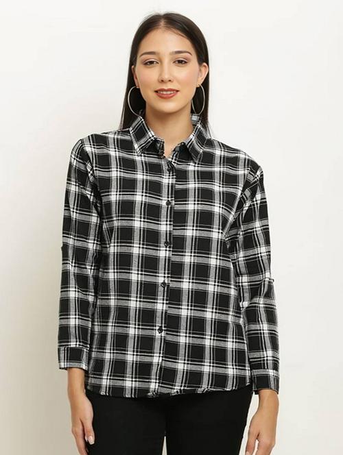 women black checkered collared regular fit shirt - 21983440 - Very Small Image - 1