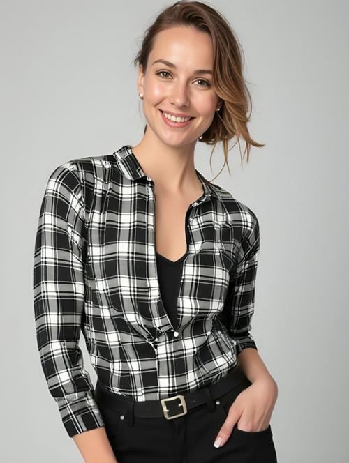 women black checkered collared regular fit shirt - 21983443 - Very Small Image - 1