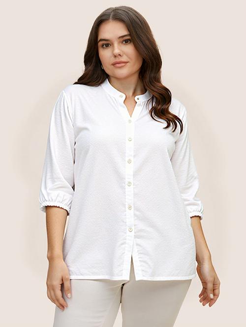 women white solid mandarin collar regular fit shirt - 21983452 - Very Small Image - 1