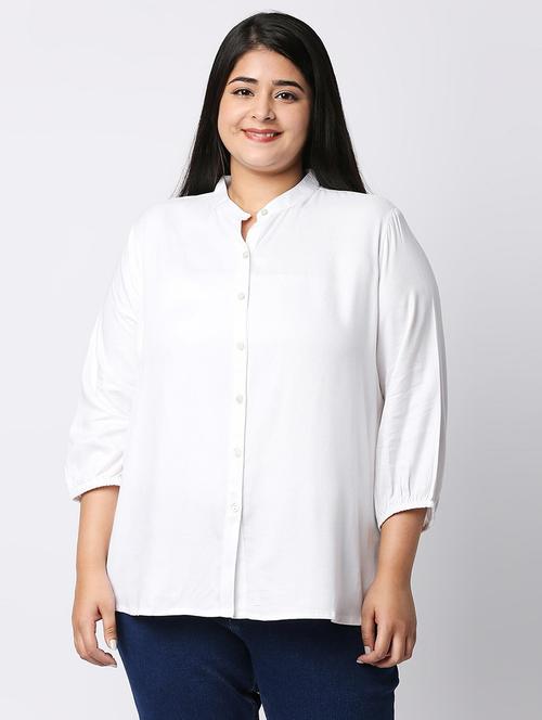 women plus size white solid mandarin collar shirt - 21983455 - Very Small Image - 1