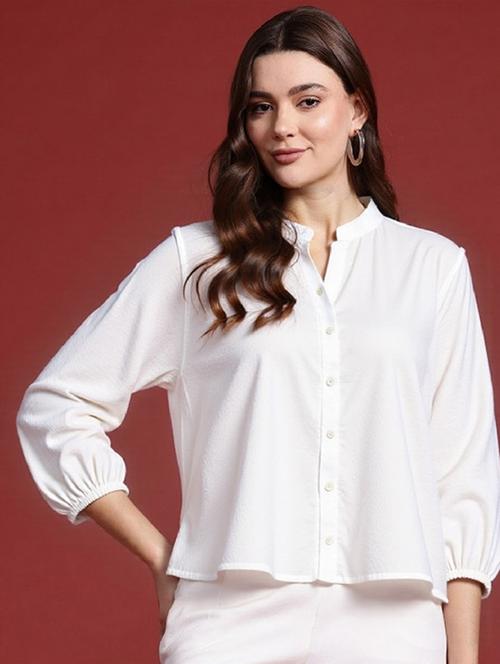 women white solid mandarin collar shirt - 21983456 - Very Small Image - 1