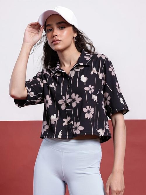 women printed collared short sleeve crop shirt - 21983459 - Very Small Image - 1