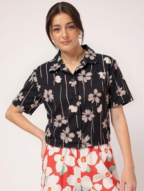 women printed collared short sleeve crop shirt - 21983465 - Very Small Image - 1
