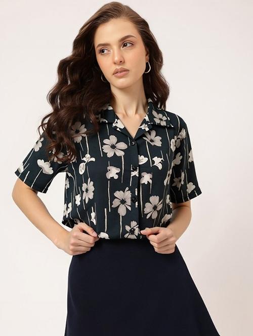 women printed collared short sleeve crop shirt - 21983489 - Very Small Image - 1
