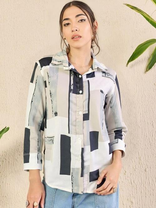 women printed long sleeve collared shirt - 21983498 - Very Small Image - 1