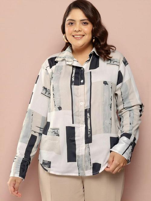 women plus size printed collared long sleeve shirt - 21983500 - Very Small Image - 1