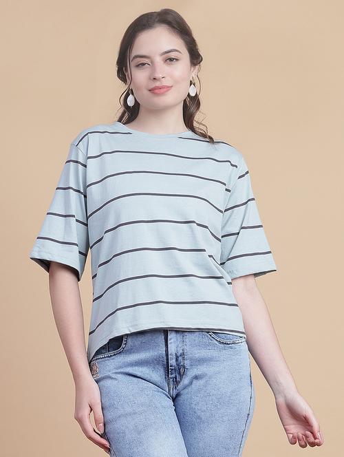 Women Striped Short Sleeve Oversized T-shirt - 21983545 - Very Small Image - 1