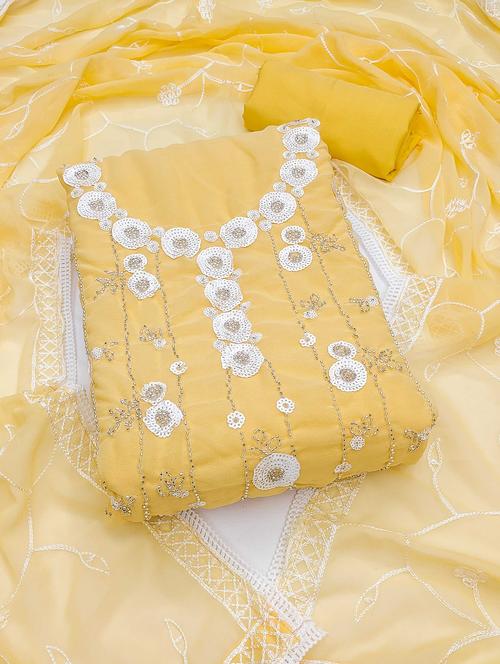 yellow cotton blend unstitched suit - 21984453 - Very Small Image - 1