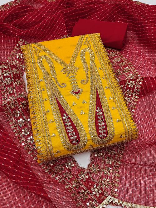 yellow cotton blend unstitched suit - 21984464 - Very Small Image - 1