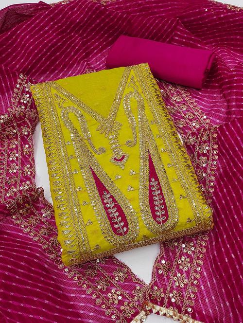 green cotton blend unstitched suit - 21984465 - Very Small Image - 1