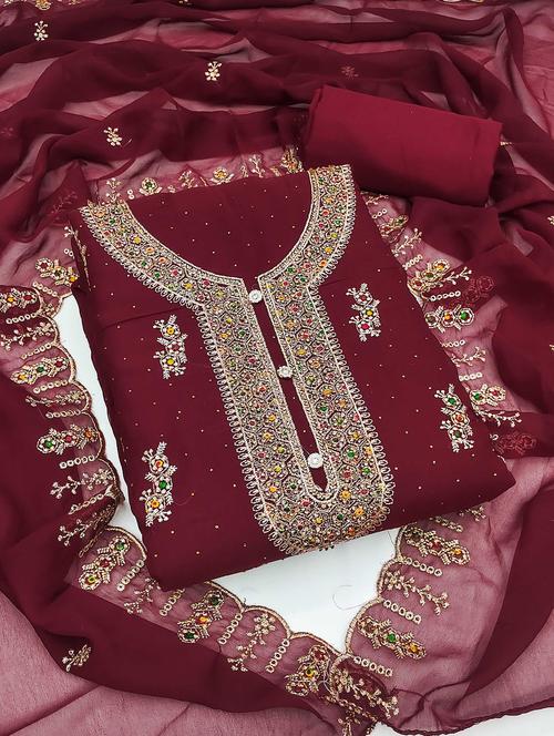 women solid with work embroidered unstitched suit set - 21984478 - Very Small Image - 1