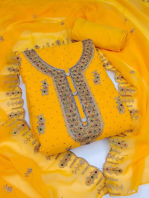 women solid with work embroidered unstitched suit set - 21984479 - Very Small Image - 1