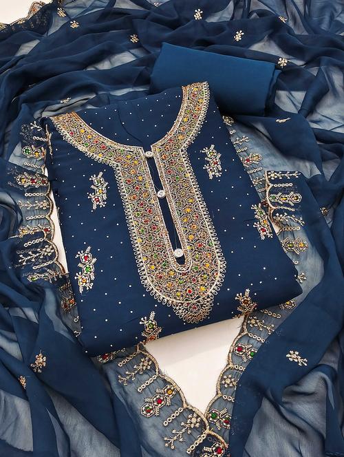 women solid with work embroidered unstitched suit set - 21984481 - Very Small Image - 1