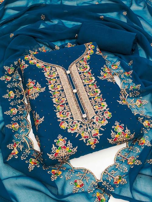 women solid with work embroidered unstitched suit set - 21984488 - Very Small Image - 1