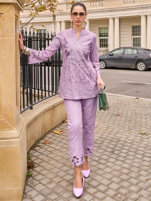 women solid with work long sleeve ethnic co-ord set - 21985453 - Very Small Image - 1