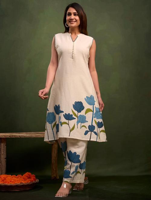 women floral printed sleeveless kurta pant set - 21985466 - Very Small Image - 1