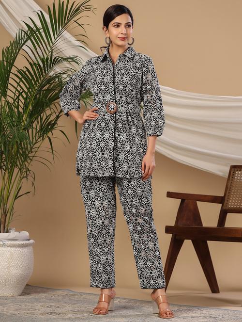 women solid with work three quarter sleeve ethnic co-ord set - 21985468 - Very Small Image - 1