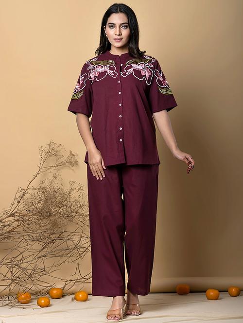 women solid with work short sleeve ethnic co-ord set - 21985472 - Very Small Image - 1