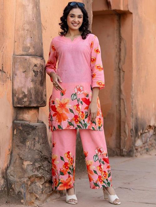women floral printed three quarter sleeve kurta palazzo set - 21985473 - Very Small Image - 1