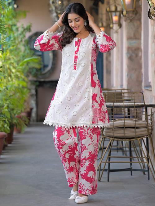 women floral three quarter sleeve ethnic co-ord set - 21985481 - Very Small Image - 1