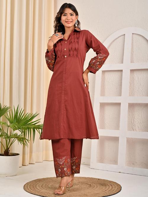 women floral long sleeve kurta pant set - 21985485 - Very Small Image - 1