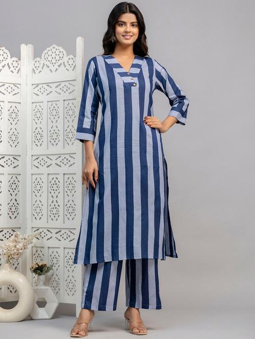 women striped three quarter sleeve kurta pant set - 21985499 - Very Small Image - 1