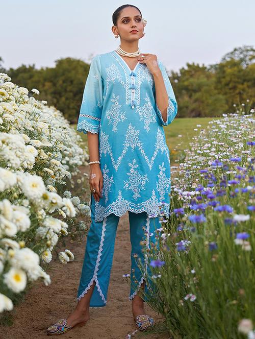 women solid with work three quarter sleeve ethnic co-ord set - 21985507 - Very Small Image - 1