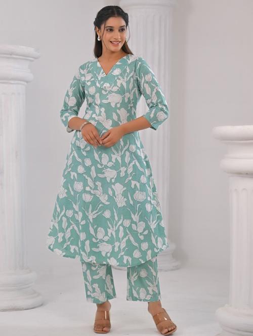 women floral three quarter sleeve kurta pant set - 21985527 - Very Small Image - 1