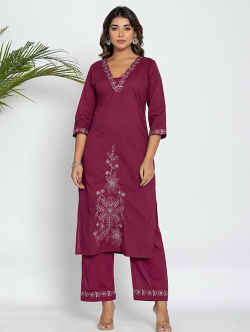 women floral three quarter sleeve kurta pant set - 21985537 - Very Small Image - 1