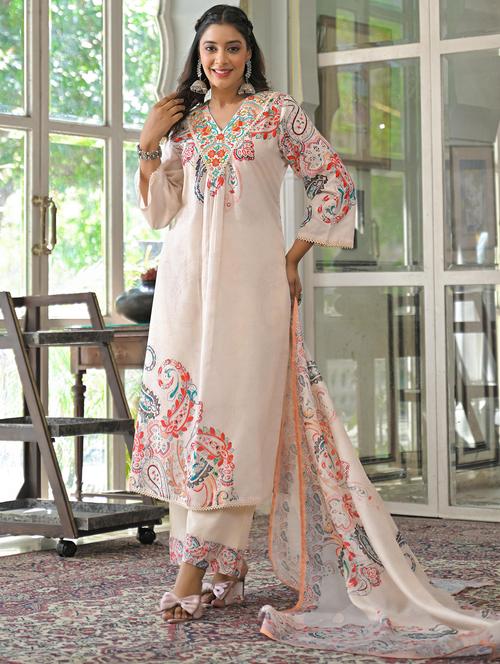 women paisley printed long sleeve kurta pan with dupatta set - 21985563 - Very Small Image - 1