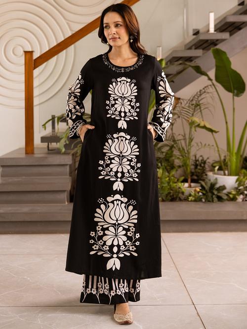 women printed long sleeve kurta palazzo set - 21985571 - Very Small Image - 1