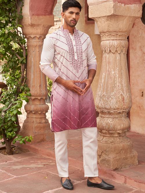 men ombre with embroidered kurta and pyjama set - 21985997 - Very Small Image - 1