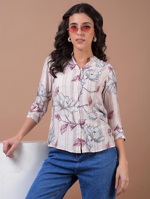 women printed three quarter sleeve collared shirt - 21986072 - Very Small Image - 1