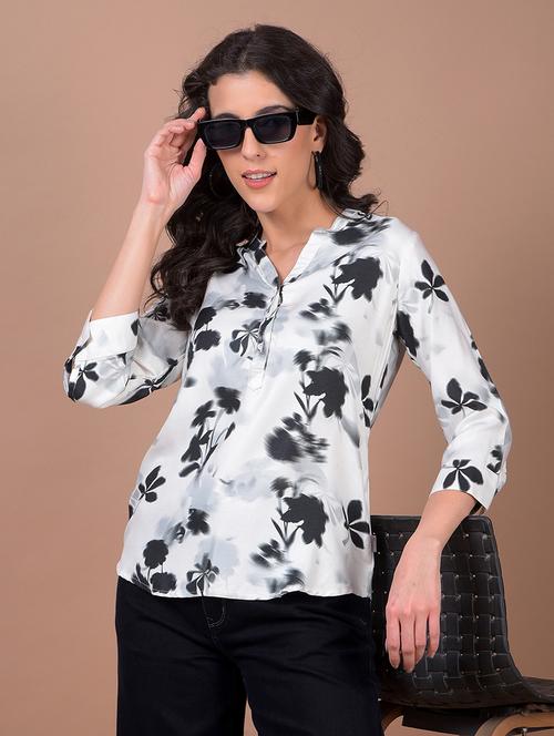 women floral print three quarter sleeve high low top - 21986155 - Very Small Image - 1