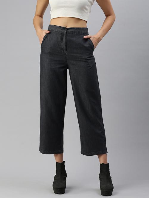 women solid high rise straight trouser - 21986262 - Very Small Image - 1