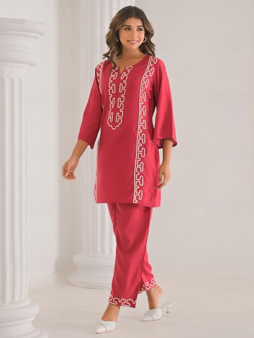 women embroidered three quarter sleeve ethnic co-ord set - 21986297 - Very Small Image - 1
