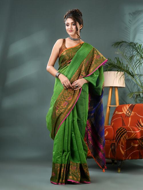 women solid with bordered saree with blouse - 21986612 - Very Small Image - 1