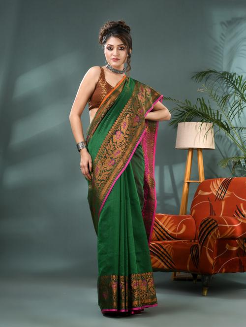 women solid with bordered saree with blouse - 21986613 - Very Small Image - 1
