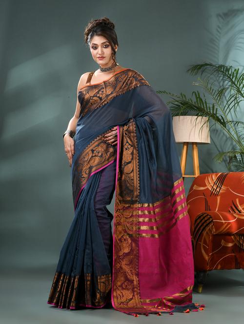 women solid with bordered saree with blouse - 21986616 - Very Small Image - 1