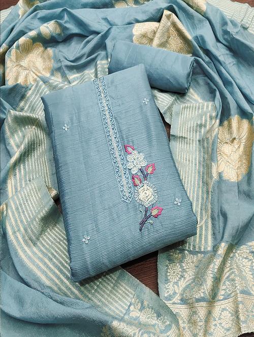 women solid with work embroidered unstitched suit set - 21986649 - Very Small Image - 1