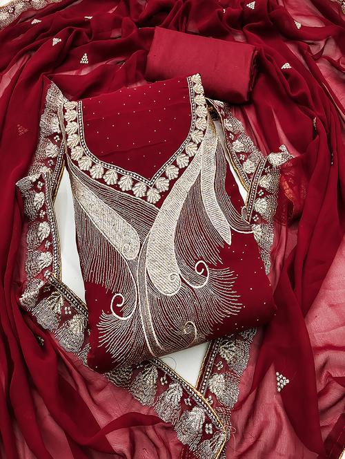 women solid with work unstitched suit set - 21986677 - Very Small Image - 1