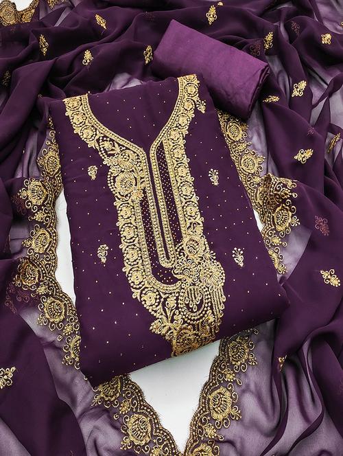 women solid with work embroidered unstitched suit set - 21986691 - Very Small Image - 1