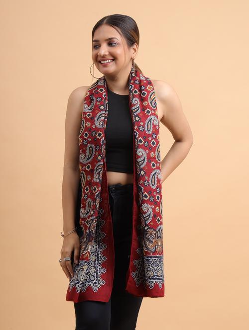 maroon printed silk blend casual scarf - 21986825 - Very Small Image - 1