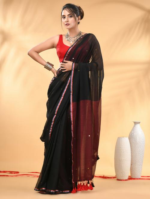 women black handloom saree with blouse - 21986990 - Very Small Image - 1