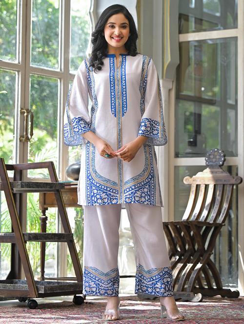 women printed three quarter sleeve ethnic co-ord set - 21987040 - Very Small Image - 1