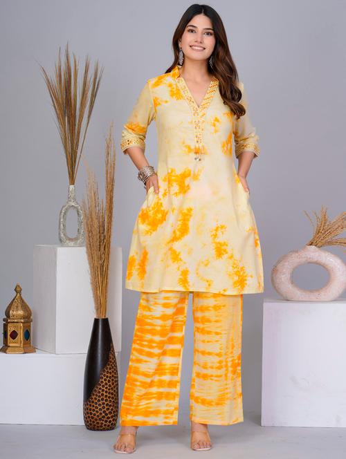 women tie & dye three quarter sleeve ethnic co-ord set - 21987043 - Very Small Image - 1